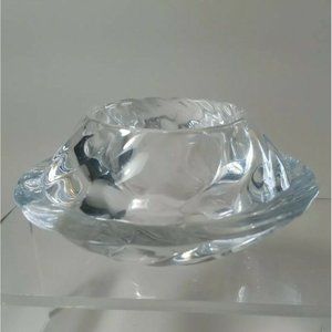 Vtg Mid century Handblown Glass Wide Candle holder crystal